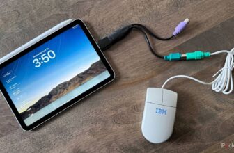 I plugged this vintage IBM trackball mouse into my iPad